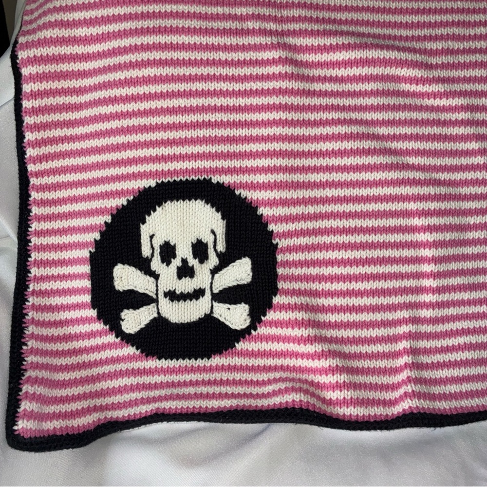 Baby Blanket Pink Skeleton Lined Stripe Dot Soft Knit Underside